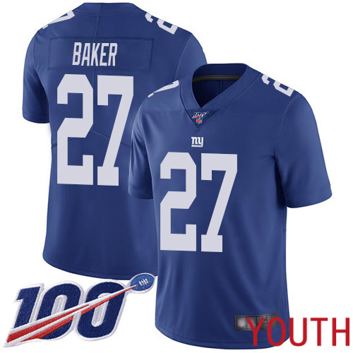 Youth New York Giants #27 Deandre Baker Royal Blue Team Color Vapor Untouchable Limited Player 100th Season Football NFL Jersey->youth nfl jersey->Youth Jersey